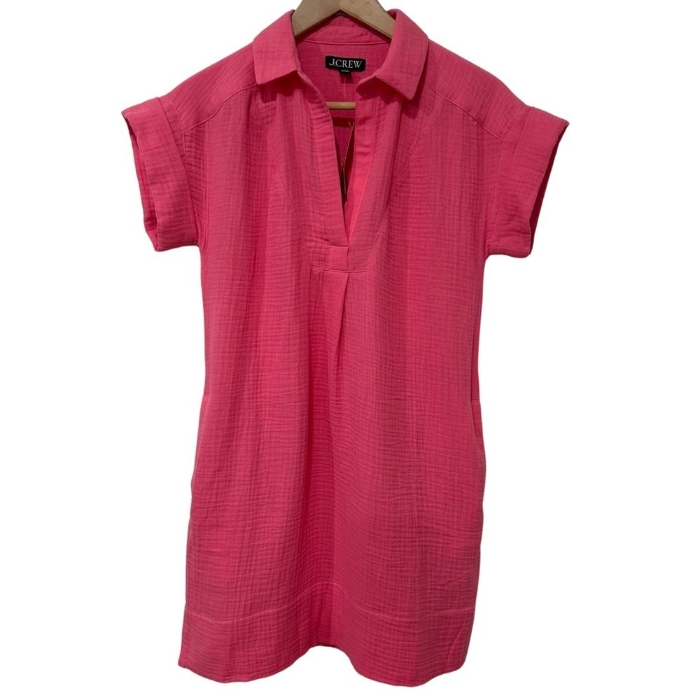 J. Crew Short Sleeve Cotton Gauzy Popover Dress XXS Pink Barbiecore Beachy NWT